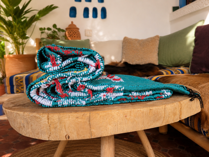 Authentic Berber Kilim Rug — Teal, Atlas Mountains, 250 x 160 cm